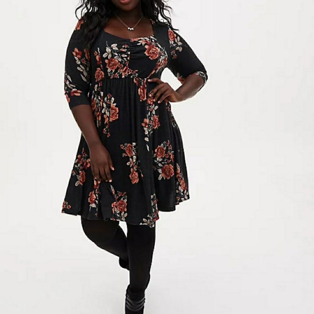 SUPER SOFT PLUSH BLACK FLORAL DRESS